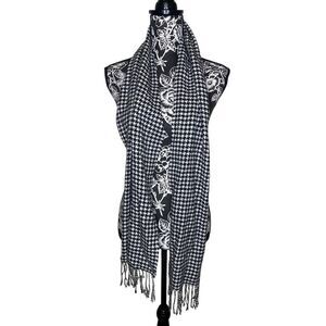 Black White Houndstooth Tassel Scarf Classic Checkered Wrap Winter Shawl Boho
